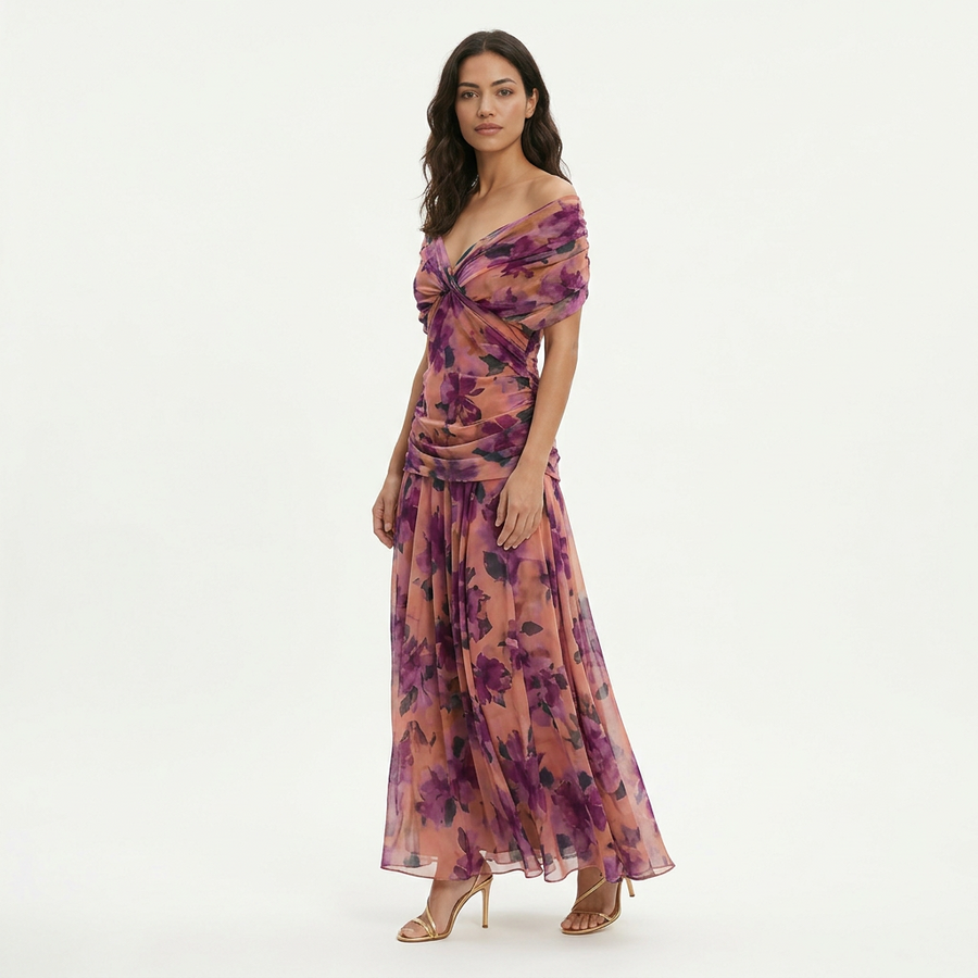 Vestido Largo Plisado Floral Mujer